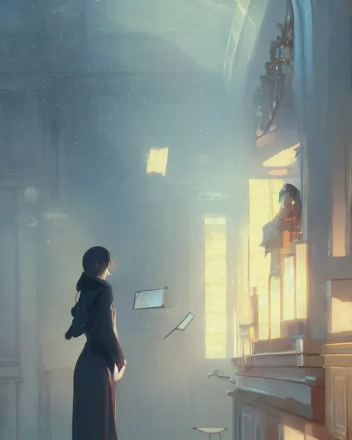 Image similar to pipe organ, single subject, smoke, ghosts, scenic full shot, ambient lighting, detailed face, by makoto shinkai, stanley artgerm lau, wlop, rossdraws