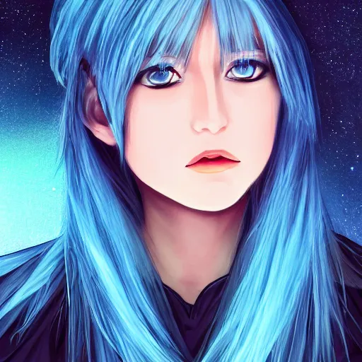 Image similar to a closeup of rimuru tempest as a realistic woman, soft facial expression, ultra realistic, fully clothed, intricate details, highly detailed, 8 k, photorealistic, beneath an aurora, a canopy overhead