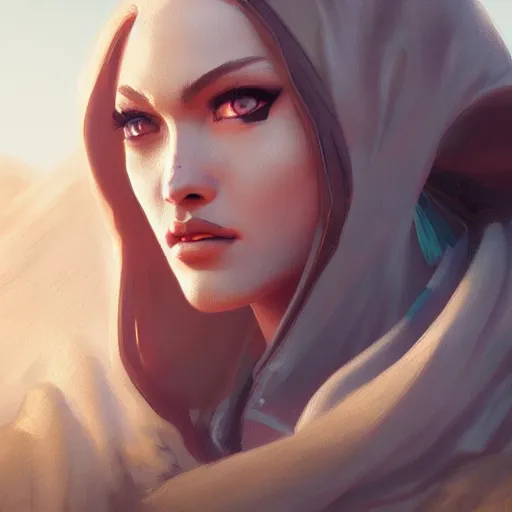 Prompt: very detailed masterpiece painting of ashe from overwatch in a desert, closeup, portrait, artstation, concept art by greg rutkowski