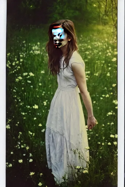 Prompt: color polaroid of Emma Watson by Andrei Tarkovsky, Richard Schmid, Jeremy Lipking full length shot, wearing in a summer dress, very detailed, stunning light, beautiful face