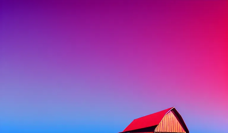 Image similar to a beautiful, sharp focus, and immaculate barn on the palouse. vaporwave ombre rendering. outrun style. trending on artstation. recommended for you behance. by chris moore. beeple colors. ambient occlusion. digital matte painting. metropolis filmic. gotham city. overcast.