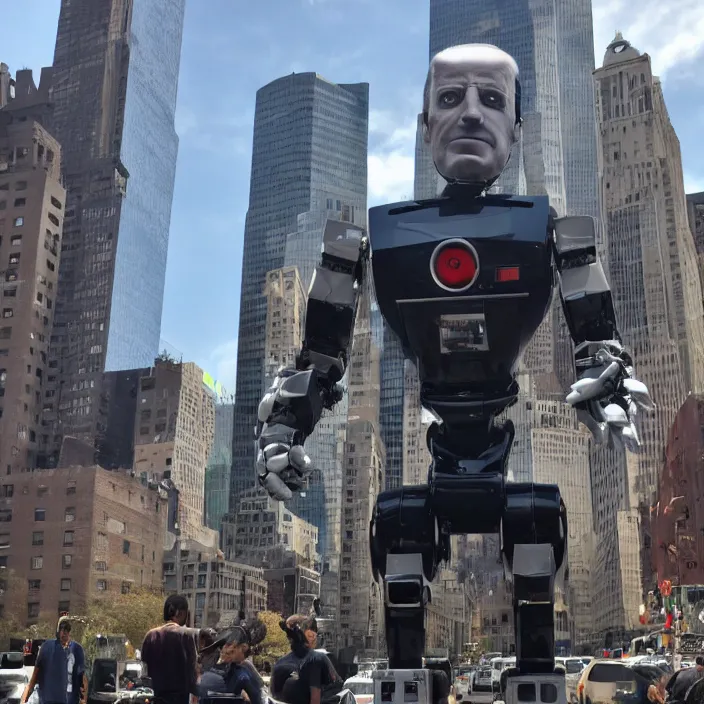 Image similar to Gigantic Joe Biden Robot Cyborg, Attacking NYC