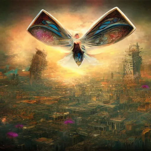 Image similar to flying, flower - shaped city, sky, fantasy art, steampunk