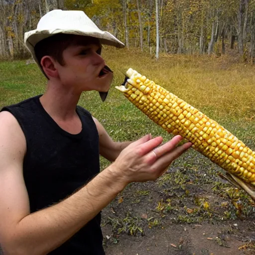 Prompt: nikita hrushev smokes corn