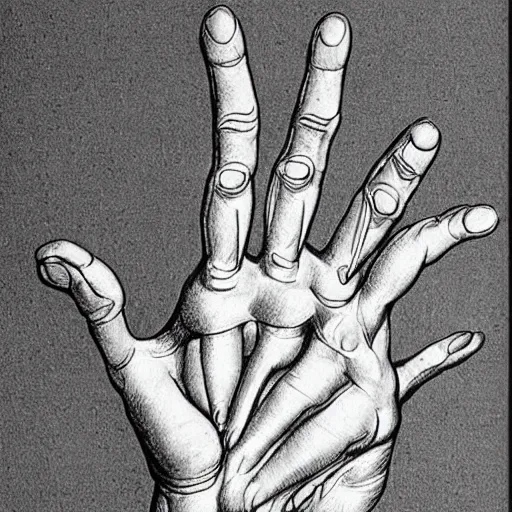 Prompt: anatomical drawing of hands, in the style of leonardo da vinci,