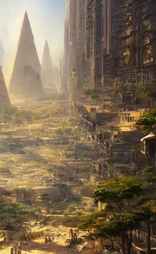 Image similar to Prosperous verdant high tech city in ancient Egypt, masterpiece digital painting by Greg Rutkowski, Alex Grey, artstation, 4k wallpaper