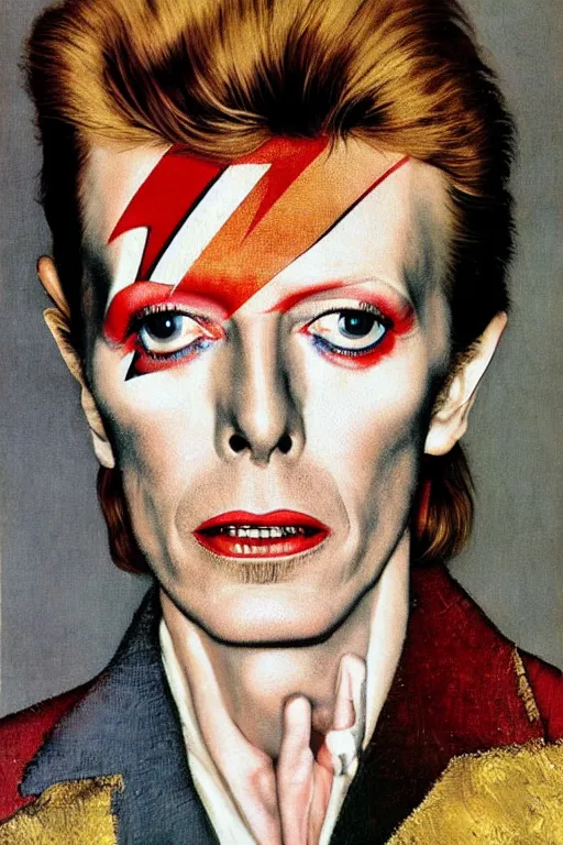 Image similar to david bowie painted by norman rockwell