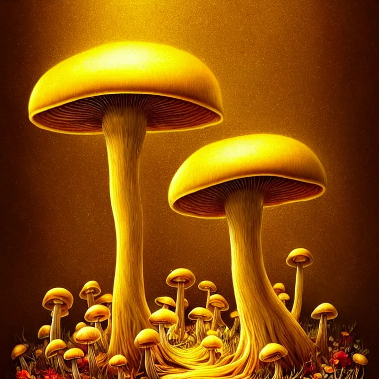 Image similar to epic professional digital art of cheerful mushroom, golden atmospheric lighting, painted, intricate, detailed, cheerful, fun, exciting, by leesha hannigan, wayne haag, reyna rochin, ignacio fernandez rios, mark ryden, iris van herpen,, epic, stunning, gorgeous, much wow, cinematic, masterpiece.