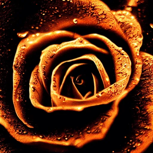 Image similar to award - winning macro of a beautiful black rose made of molten magma and nebulae on black background by georgia o'keeffe, highly detailed, hyper - realistic, inner glow, trending on deviantart, artstation and flickr, nasa space photography, national geographic