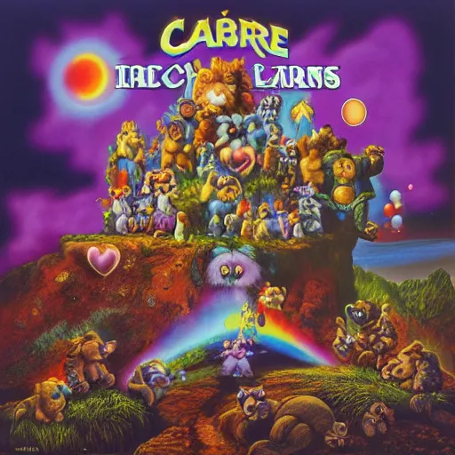 Image similar to the care bears on iron maiden album cover, 8 k resolution hyperdetailed dystopian apocalyptic surrealism