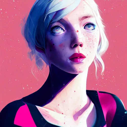 Prompt: girl portrait, spider gwen, head and shoulders, matte print, pastel pink, digital art, cute freckles, digital painting, fan art, elegant, pixiv, by Ilya Kuvshinov, daily deviation, IAMAG