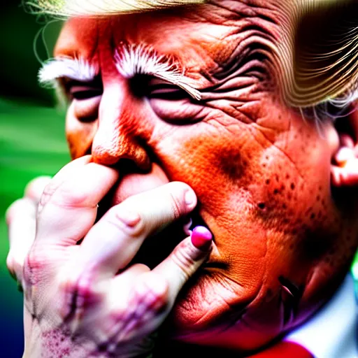 Prompt: candid portrait photo of president trump shoving a wad of paper into his mouth, eating stacks of paper, detailed portrait, 4 k, megapixel, sony a 7 s, f / 8, 2 4 mm lens, ap photo