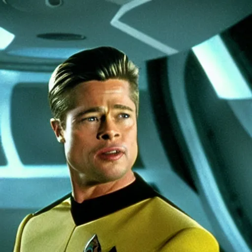 Prompt: film still of brad pitt killing aliens in star trek, 4 k,