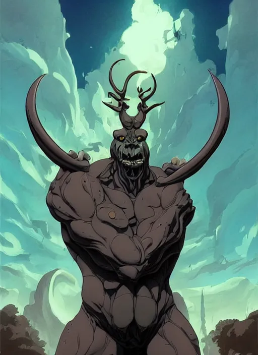 Prompt: a masterpiece! full body photographic portrait of an alien beast!! with seven heads!! and ten horns!! walking on water on a city street heroic, glorious, in the style of artgerm, gerald brom, atey ghailan and mike mignola, vibrant colors and hard shadows and strong rim light, plain background, comic cover art, trending on artstation