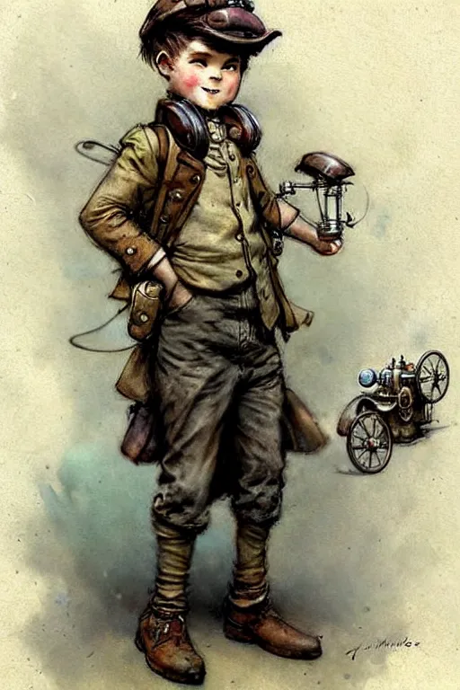 Image similar to (((((1950s steampunk adventurer boy inventer . muted colors.))))) by Jean-Baptiste Monge !!!!!!!!!!!!!!!!!!!!!!!!!!!