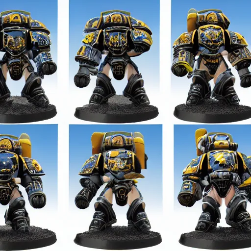 Image similar to fisher price warhammer space marine armor dynamic pose deviantart 4 k high detailed