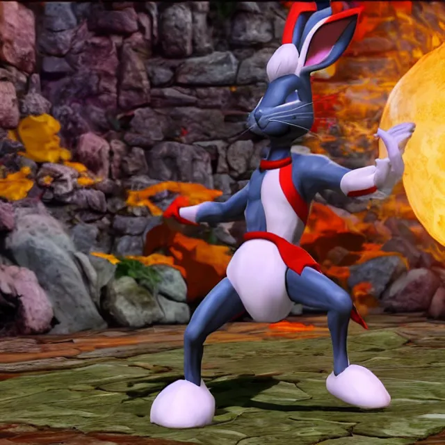 Image similar to bugs bunny in mortal kombat, 3 d videogame render, 4 k