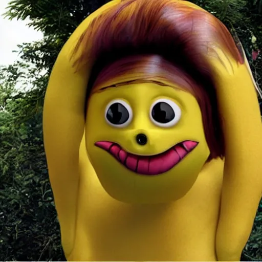 Image similar to an anthromorphoic banana character that has the face of emma stone