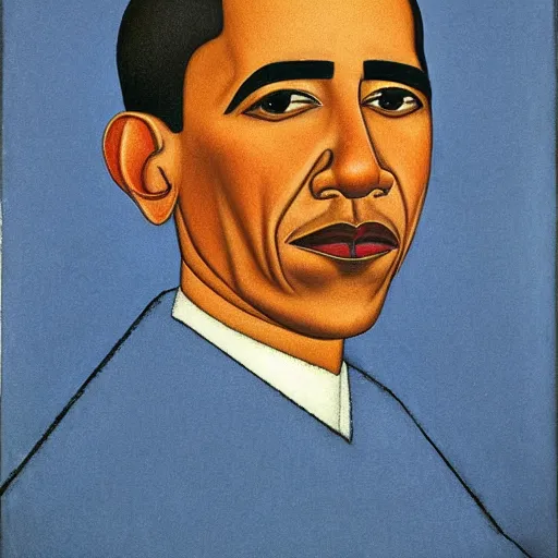 Image similar to Portrait of Obama by Caravaggio, Amedeo Modigliani, kawase hasui and paul klee, shiny pastel tones