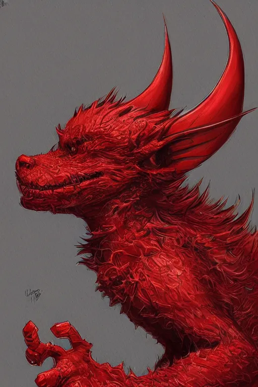 Image similar to Cute, fluffy, Draconian small red beast, intricate, elegant, highly detailed, centered, digital painting, artstation, concept art, smooth, sharp focus, illustration, art by artgerm and donato giancola and Joseph Christian Leyendecker, Ross Tran, WLOP