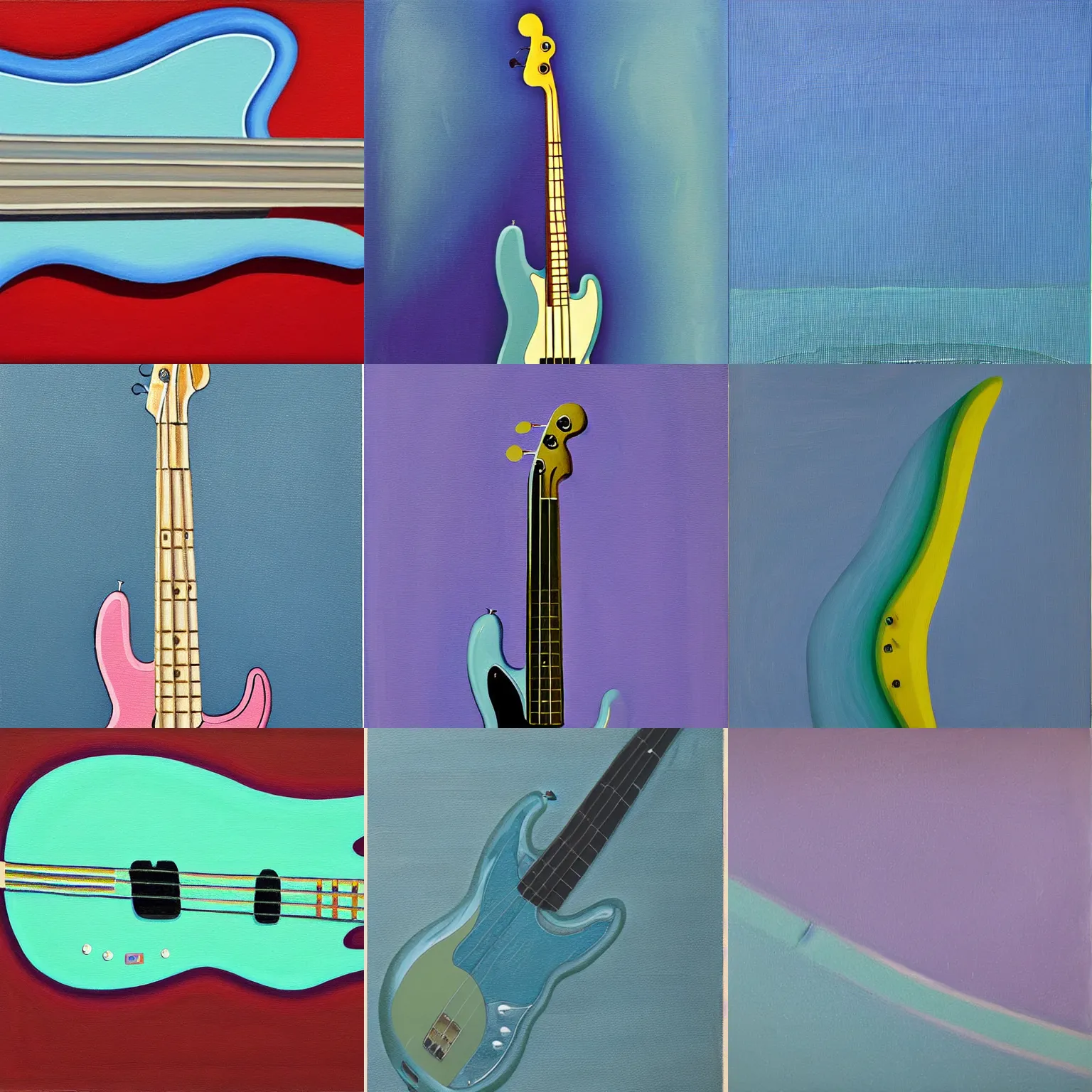 Prompt: a fender jazz bass in daphne blue, painting by tomma abts