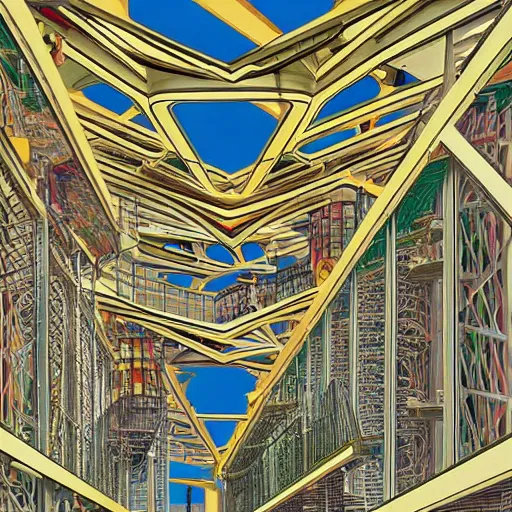 Image similar to a marvel of engineering, full color, realistic, escher, environmental, architectural, bright