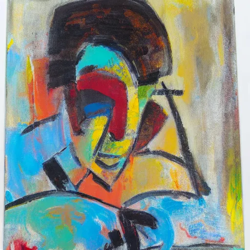 Prompt: abstract expressionist painting of a man listening to music