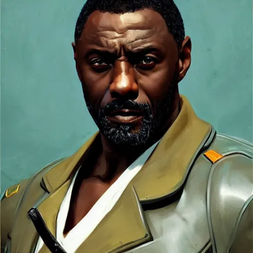 Image similar to greg manchess painting of idris elba as an overwatch character, profile picture, matte painting, bold shapes, hard edges, street art, trending on artstation, by huang guangjian and gil elvgren and sachin teng