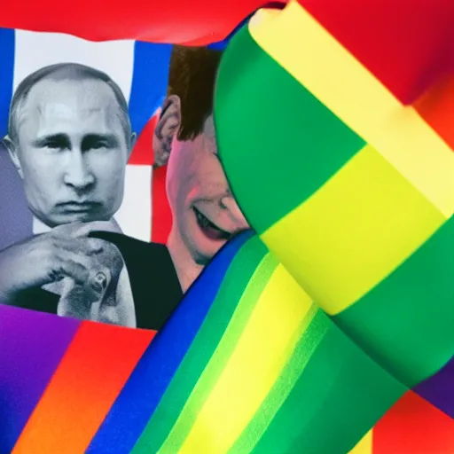 Prompt: photo of putin wrapping himself in a gay pride flag cinestill, 800t, 35mm, full-HD