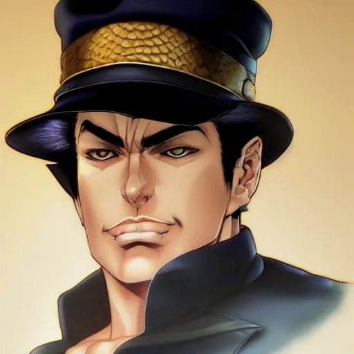 Image similar to Jotaro Kujo by Artgerm, matte art, dramatic lighting