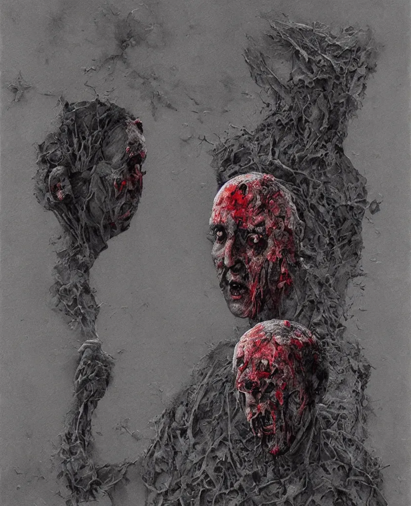 Image similar to moon made from thousands of bloody corpses of Nicolas Cage, body horror, flesh, grotesque hell, highly detailed, artstation, art by zdislav beksinski, wayne barlowe, phil hale