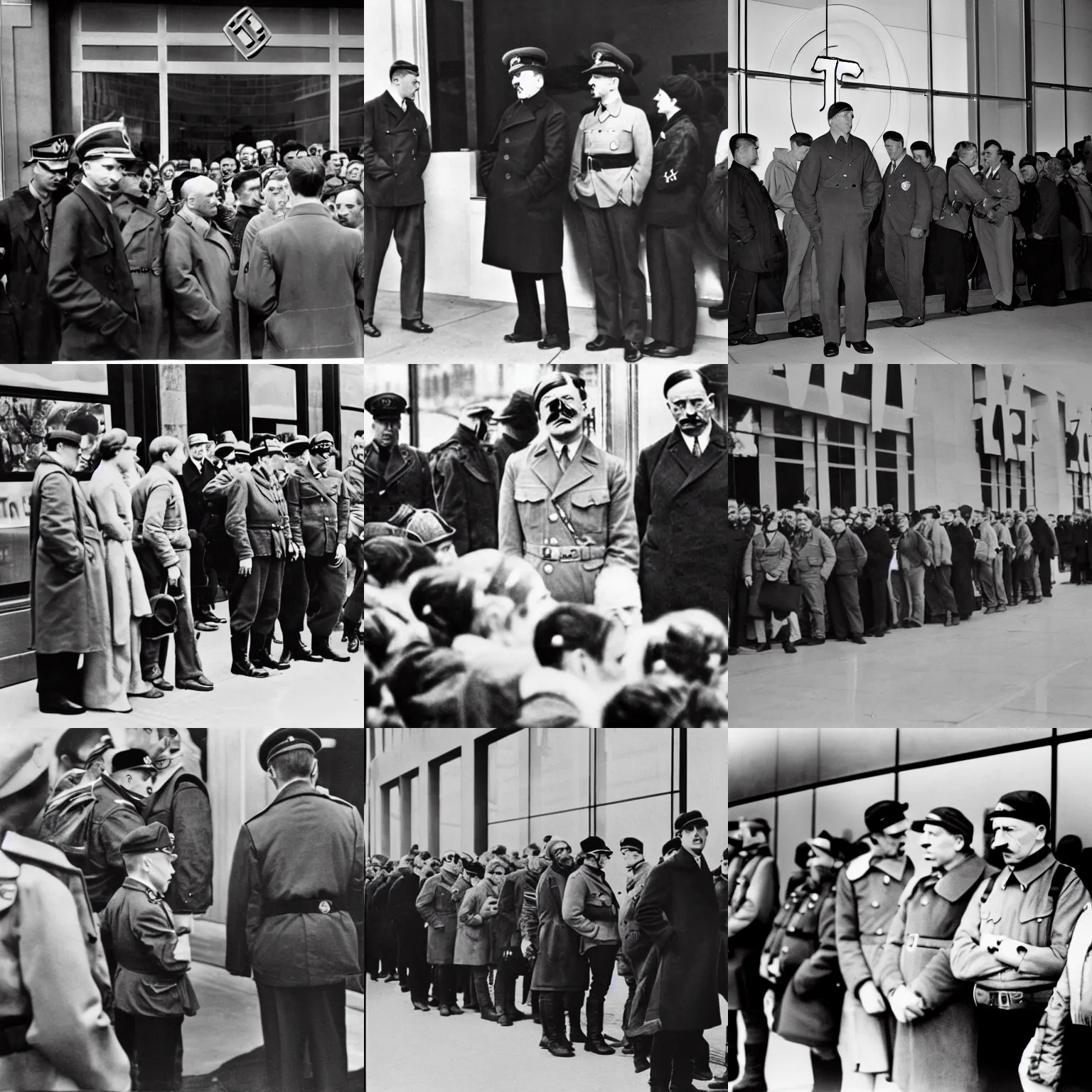 Prompt: adolf hitler waits in line at the apple store