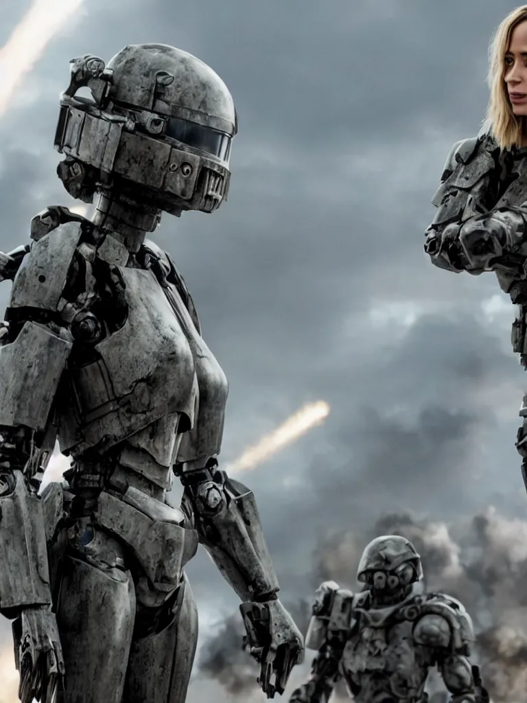 Image similar to emily blunt in futuristic power armor, edge of tomorrow, angel of verdun