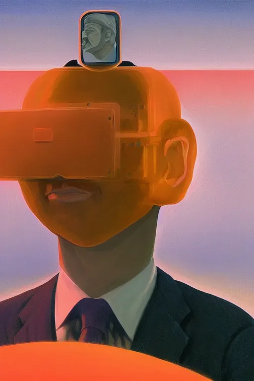 Image similar to satoshi nakamoto wearing oculus and bitcoin over his head edward hopper and james gilleard, zdzislaw beksisnski, higly detailed