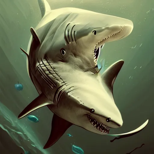 Prompt: shark with a monocle, intricate and very very beautiful and elegant, highly detailed, frostbite engine, digital painting, artstation, concept art, smooth and sharp focus, illustration, art by tian zi and wlop and alphonse mucha