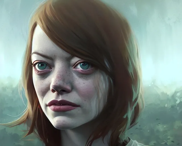 Image similar to highly detailed portrait of emma stone, in the walking dead, stephen bliss, unreal engine, fantasy art by greg rutkowski, loish, rhads, ferdinand knab, makoto shinkai and lois van baarle, ilya kuvshinov, rossdraws, tom bagshaw, global illumination, radiant light, detailed and intricate environment