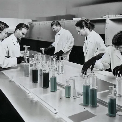 Image similar to fox animals conducting experiments in a chemistry lab, award winning photograph