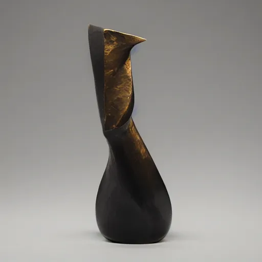 Prompt: minimalist abstract bronze and obsidian sculpture of a flame