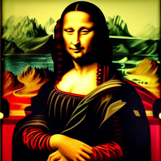 Image similar to painting of keanu reeves in the style of mona lisa, painting by leonardo da vinci