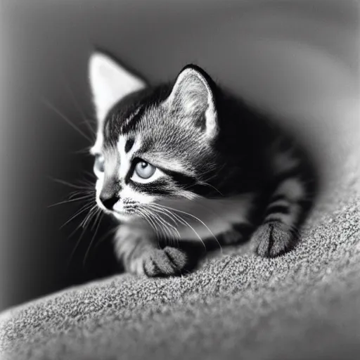 Image similar to very tiny kitten next to an atom, electron microscopy photography