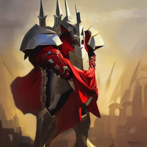 Image similar to greg manchess portrait painting of armored lord momon with red cloak as overwatch character, medium shot, asymmetrical, profile picture, organic painting, sunny day, matte painting, bold shapes, hard edges, street art, trending on artstation, by huang guangjian and gil elvgren and sachin teng