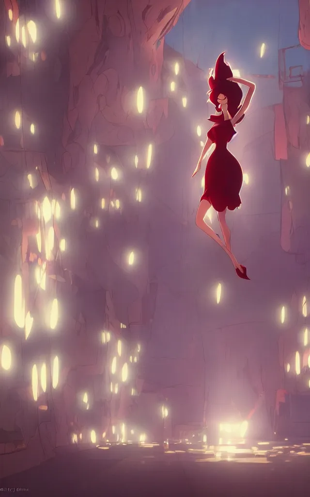 Image similar to jessica rabbit dancing in the spotlight. nime key visual of luffy studio lit directed gaze, trending on pixiv fanbox, painted by greg rutkowski makoto shinkai takashi takeuchi studio ghibli