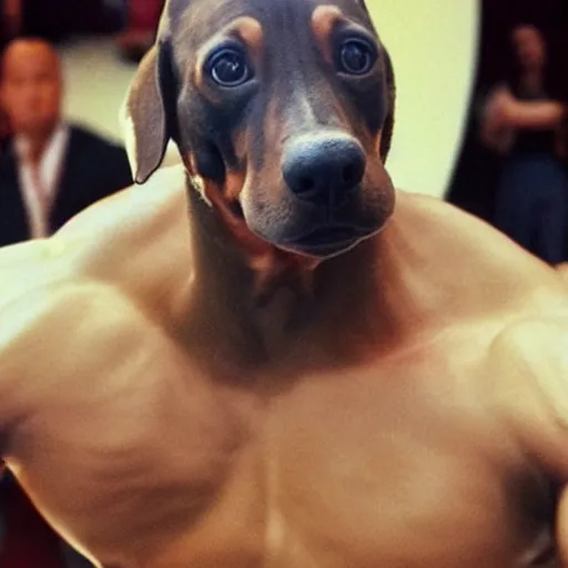 Image similar to Dwayne The Rock Johnson's head on the body of a dachshund