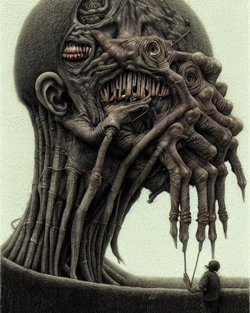 Image similar to a realistic detailed portrait painting of a monster by john kenn mortensen, santiago caruso, synthwave cyberpunk psychedelic vaporwave