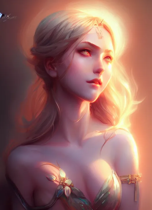 Image similar to aphrodite, lol style, highly detailed, artgerm, cushart krenz, zeronis, trending on artstation, soft light, sharp edges, illustration, character design, concept art