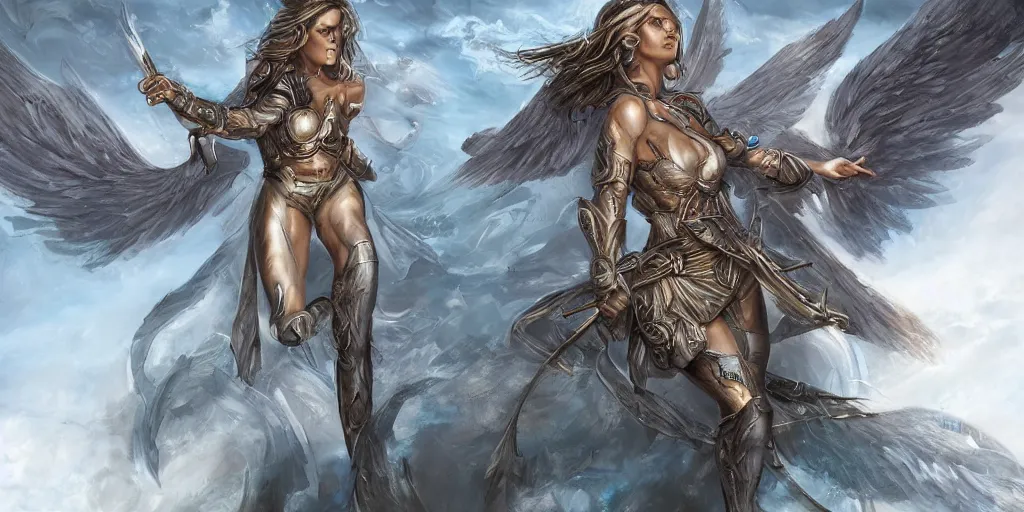 Image similar to female angel warrior. digital art, detailed by magali villeneuve