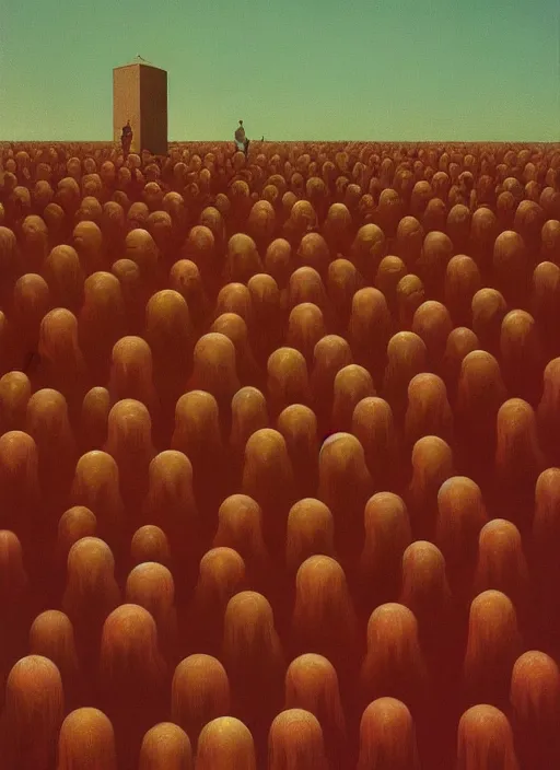 Prompt: crowd with head cones Edward Hopper and James Gilleard, Zdzislaw Beksinski highly detailed