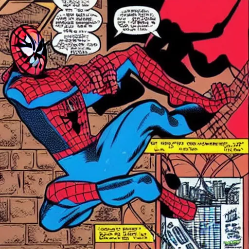 Image similar to a wwe wrestling match between Spider-Man and giant can of Raid, circa 1988