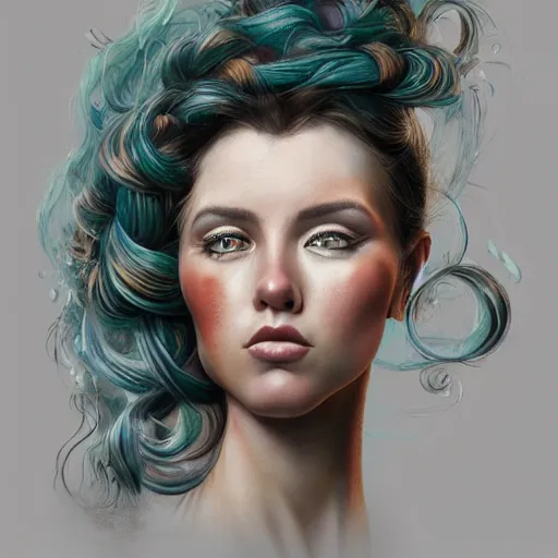 Image similar to a picture of a woman with a spiral in her hair, an airbrush painting by marco mazzoni, featured on zbrush central, generative art, zbrush, behance hd, airbrush art