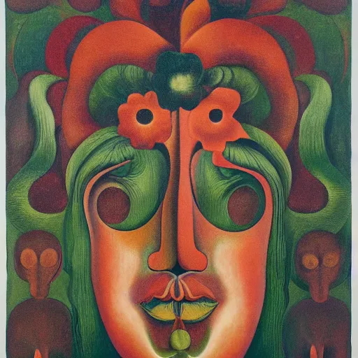 Image similar to floral face portrait by leonetto cappiello and wojciech siudmak and ernst fuchs, anni albers, oil on canvas